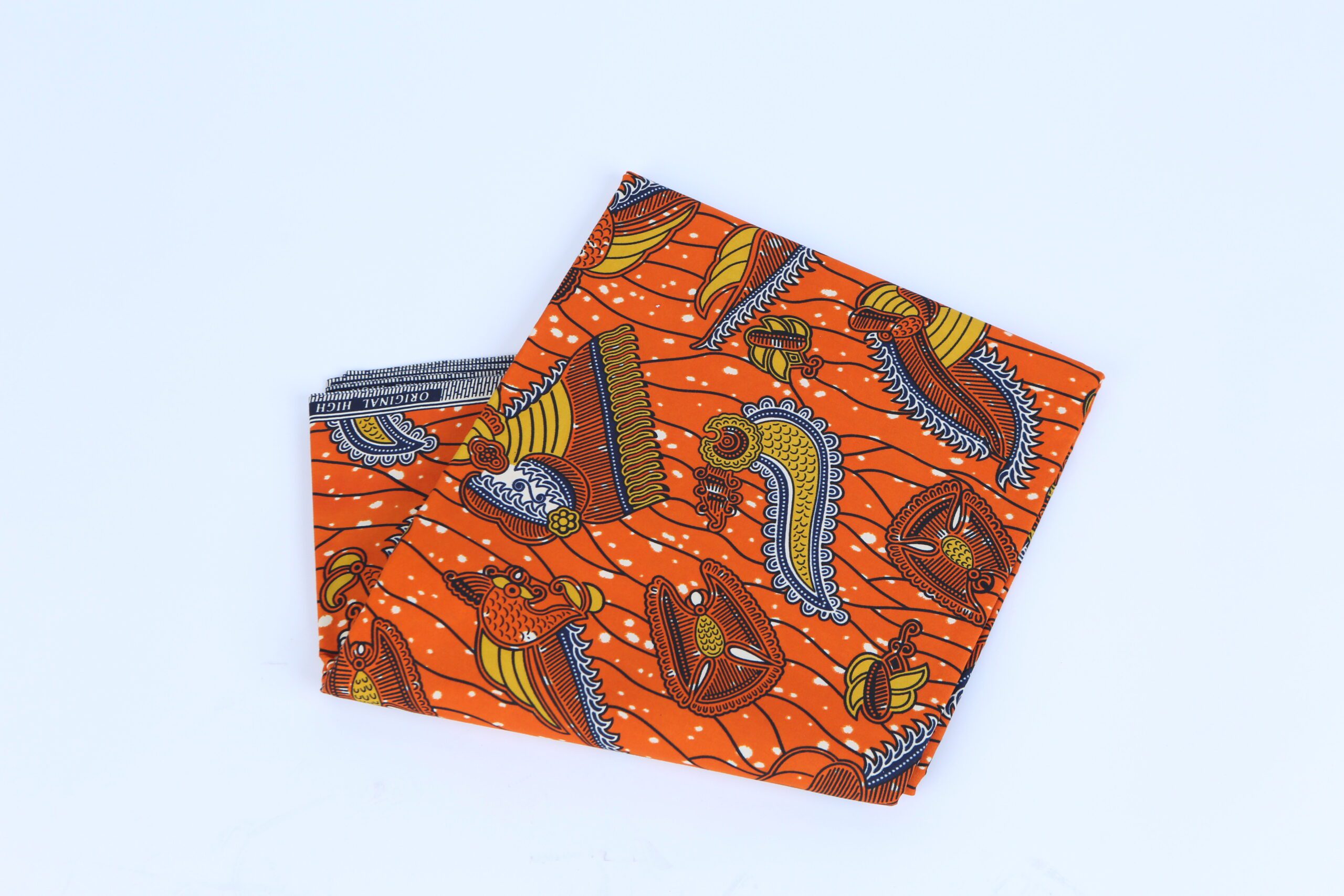African Beautiful Orange Tribal Pattern 6-yard Fabric
