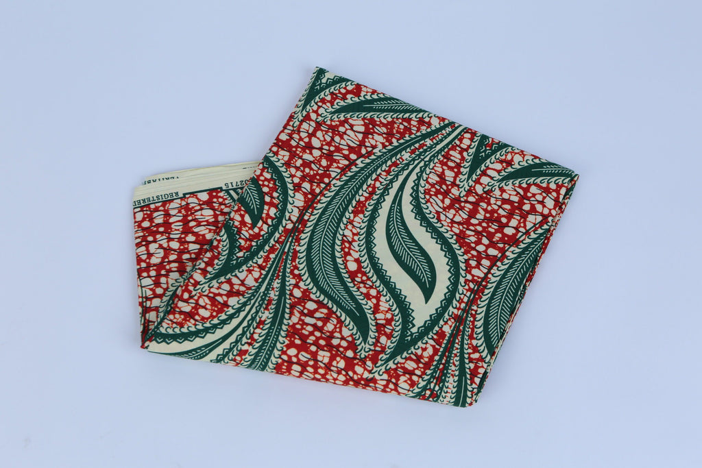 African Beautiful Red and Turquoise Pattern 6-yard Fabric