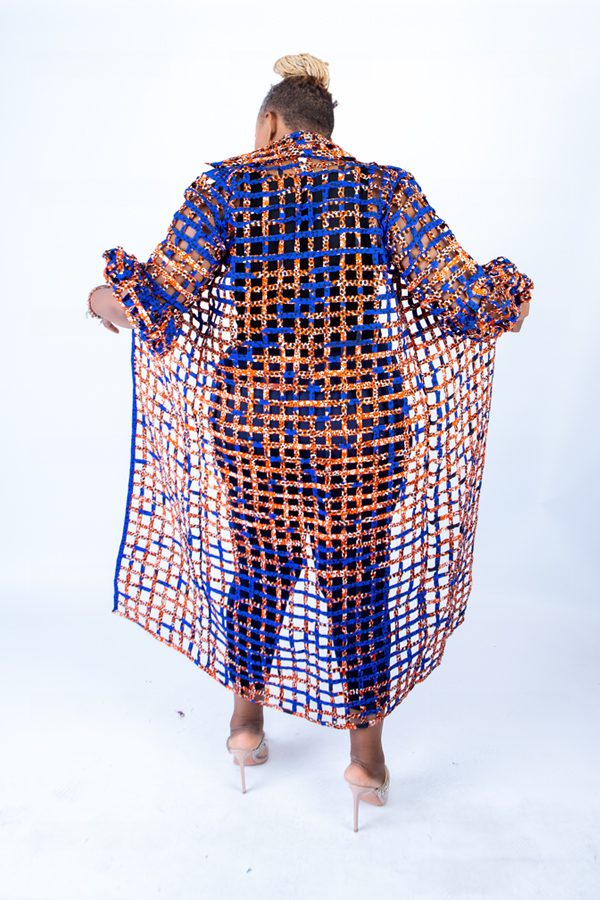 Tiana Deep Blue Ankara Weaved Long Puff Sleeve Overthrow