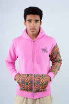 Pink Unisex Afro-Fusion Zip Hoodie – Bold African Design
