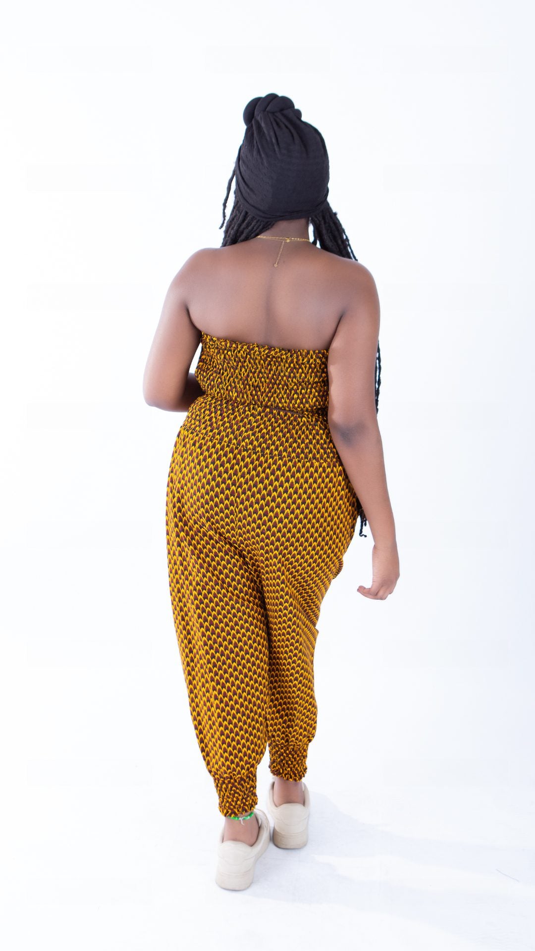 Merci Bandeau & Puff Trouser Set in Mustard Ankara Print