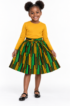 Girls African Print Flared Skirt – Green, Yellow & Black Ankara