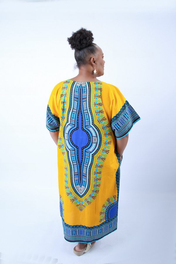 Stylish Yellow Dashiki Trendy Zip Dress 100% Cotton