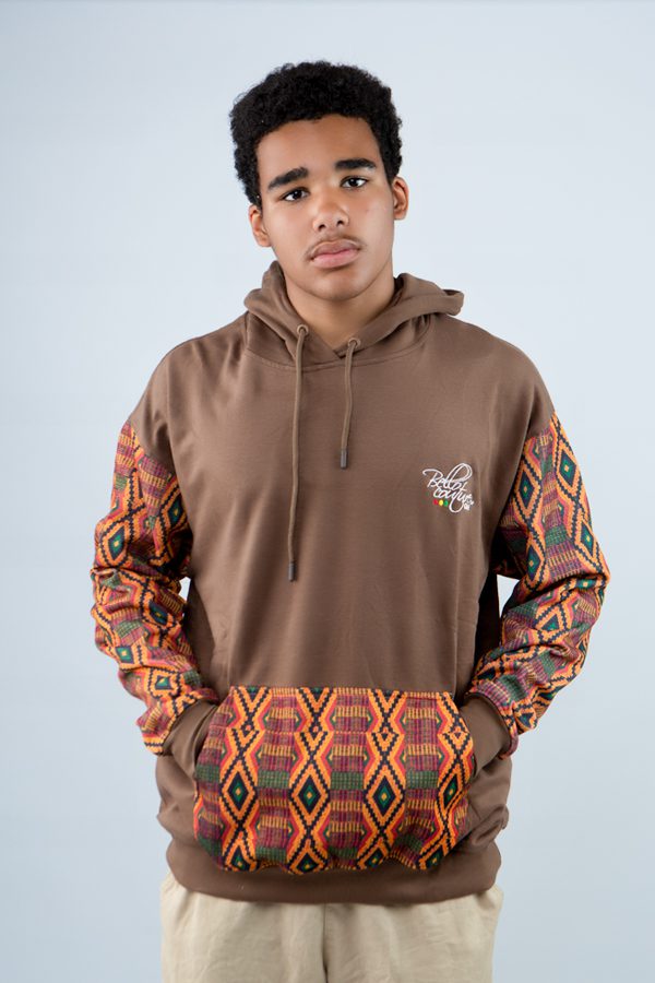 Unisex African Print Sleeve Hoodie – Brown Cultural Streetwear
