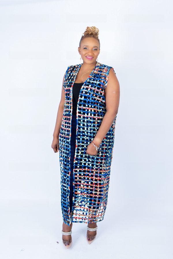 Blue Multi Ade Ankara Weaved Full Length Sleeveless Kimono