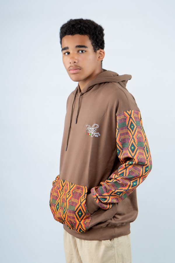 Unisex African Print Sleeve Hoodie – Brown Cultural Streetwear