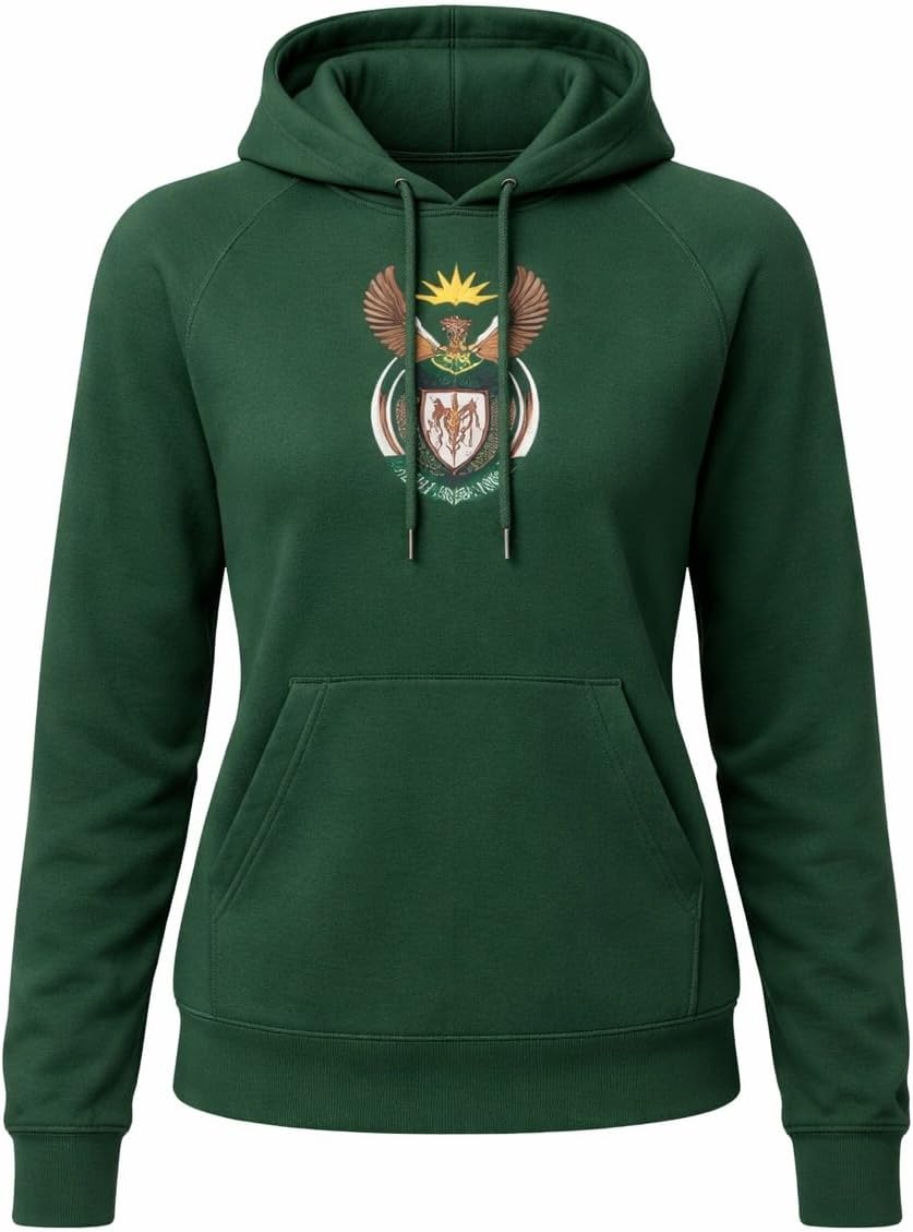 Unisex South Africa Embroidered Coat of Arms Hoodie – Forest Green
