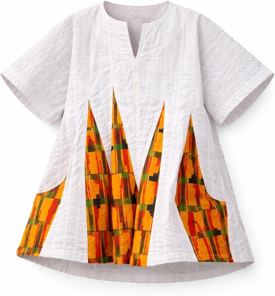Kids African Fugu Smock Top – White