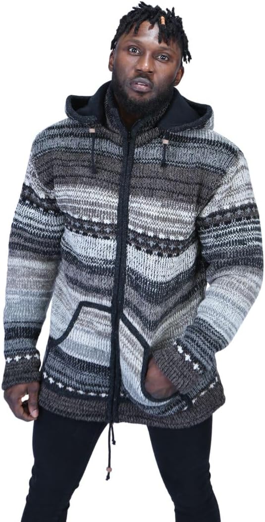 Handmade Knitted Wool Hoodie Jacket – Fleece Lined Cardigan