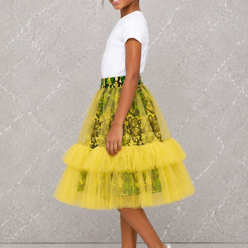 Girls African Print  Tulle Layered Skirt