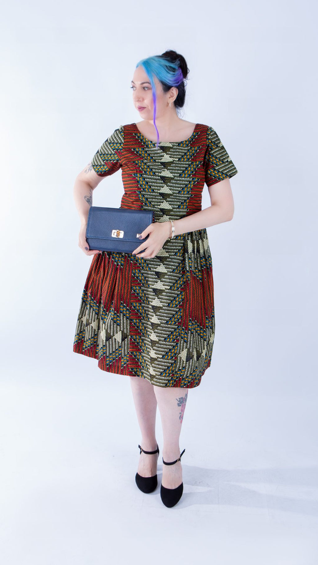 Sally Brown Ankara Short Sleeve A-line Dress