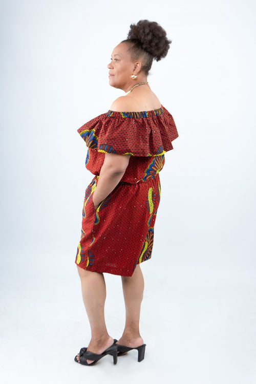 Ankara Off-Shoulder Playsuit with Pockets