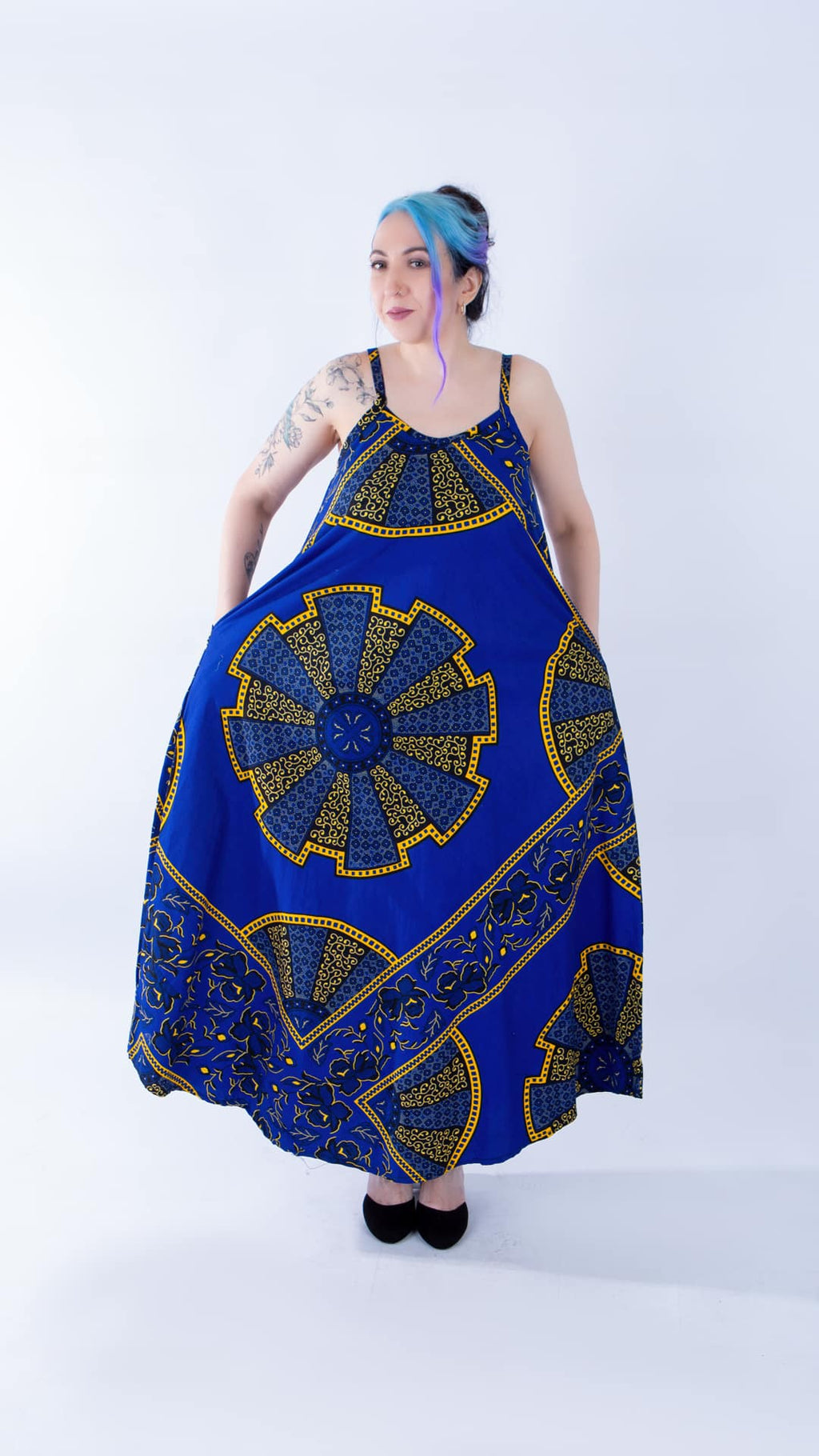 Akufo Blue African Print Strap Tent Maxi Dress