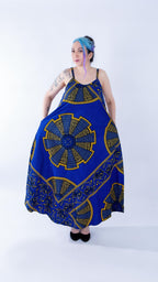 Akufo Blue African Print Strap Tent Maxi Dress