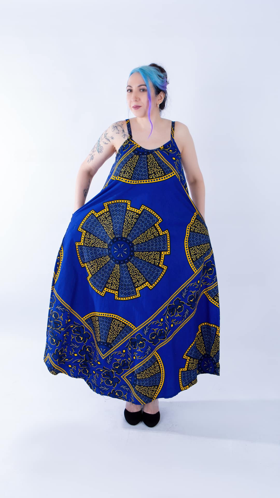 Akufo Blue African Print Strap Tent Maxi Dress