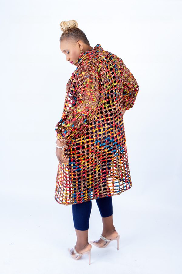 Red Multi Sue Ankara Weaved Mid Puff Sleeve Overthrow