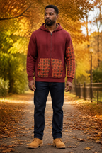 Afro-Fusion Hoodie – Unisex Ankara Print Maroon Pullover Hoodie
