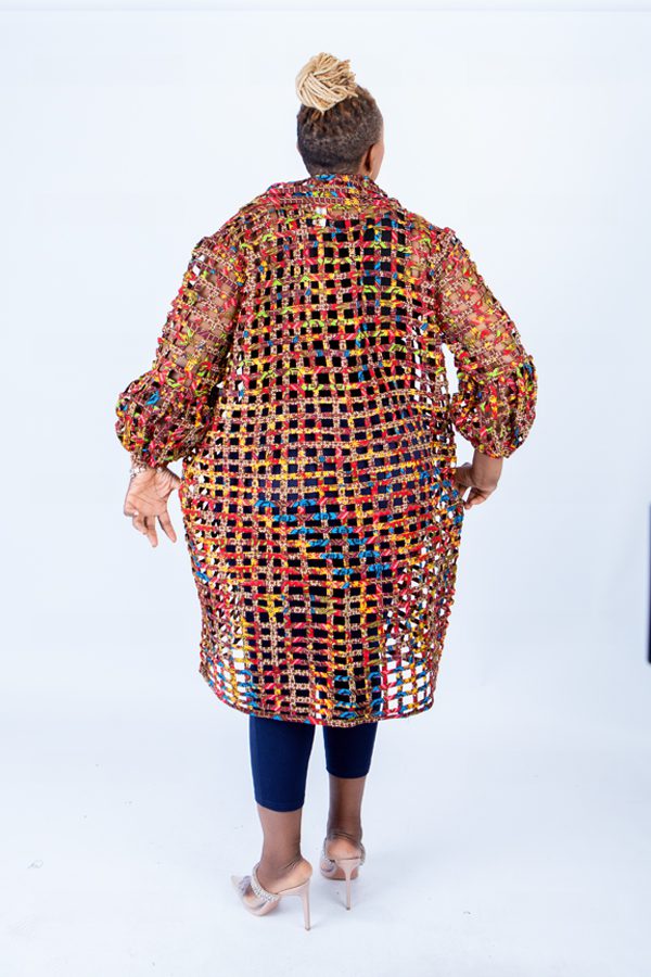 Red Multi Sue Ankara Weaved Mid Puff Sleeve Overthrow