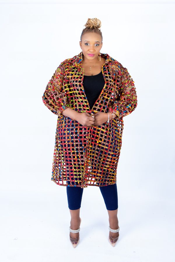 Red Multi Sue Ankara Weaved Mid Puff Sleeve Overthrow