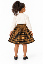 Girls African Print Ankara Flared Skirt – Black &amp; Gold | Age 4–6 Years