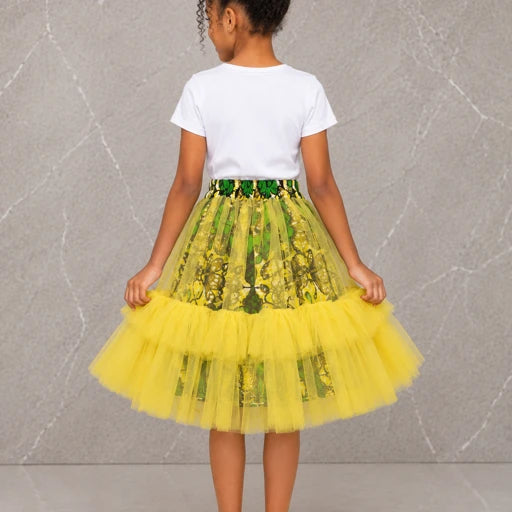 Girls African Print  Tulle Layered Skirt