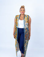 Orange Ade Ankara Weaved Full Length Sleeveless Kimono