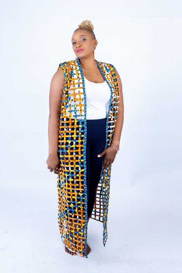 Orange Ade Ankara Weaved Full Length Sleeveless Kimono