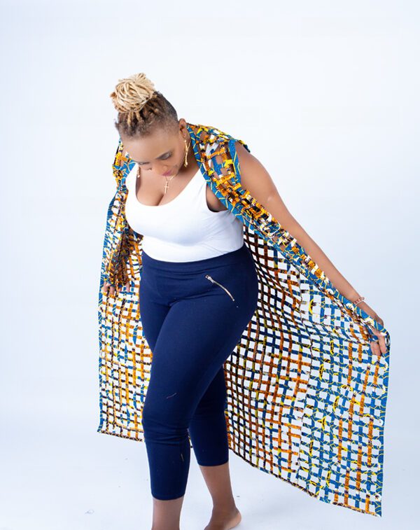 Orange Ade Ankara Weaved Full Length Sleeveless Kimono