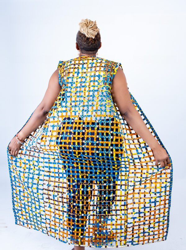 Orange Ade Ankara Weaved Full Length Sleeveless Kimono
