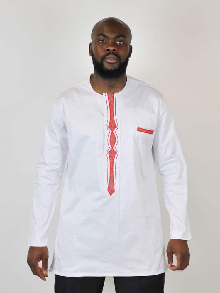 Cljo White & African Embroidery Occasion Shirt