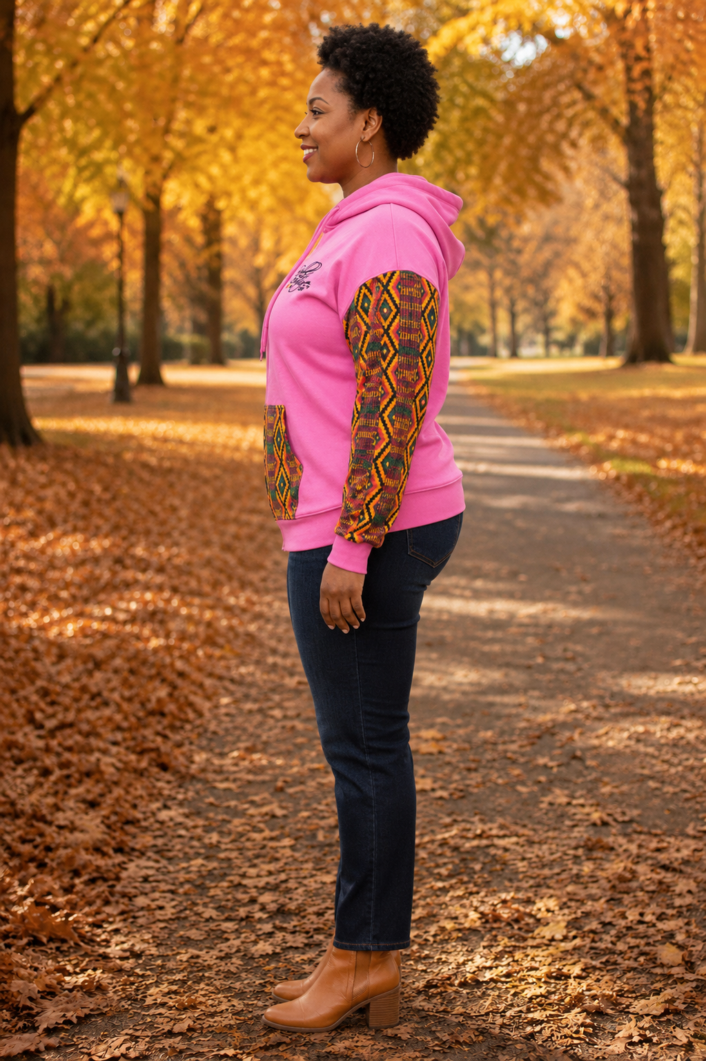 Afro-Fusion Hoodie – Unisex Ankara Print Pink  Pullover Hoodie