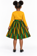 Girls African Print Flared Skirt – Green, Yellow & Black Ankara