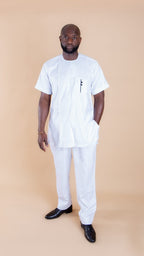 Beautiful Black Button White Polish African Suit Set