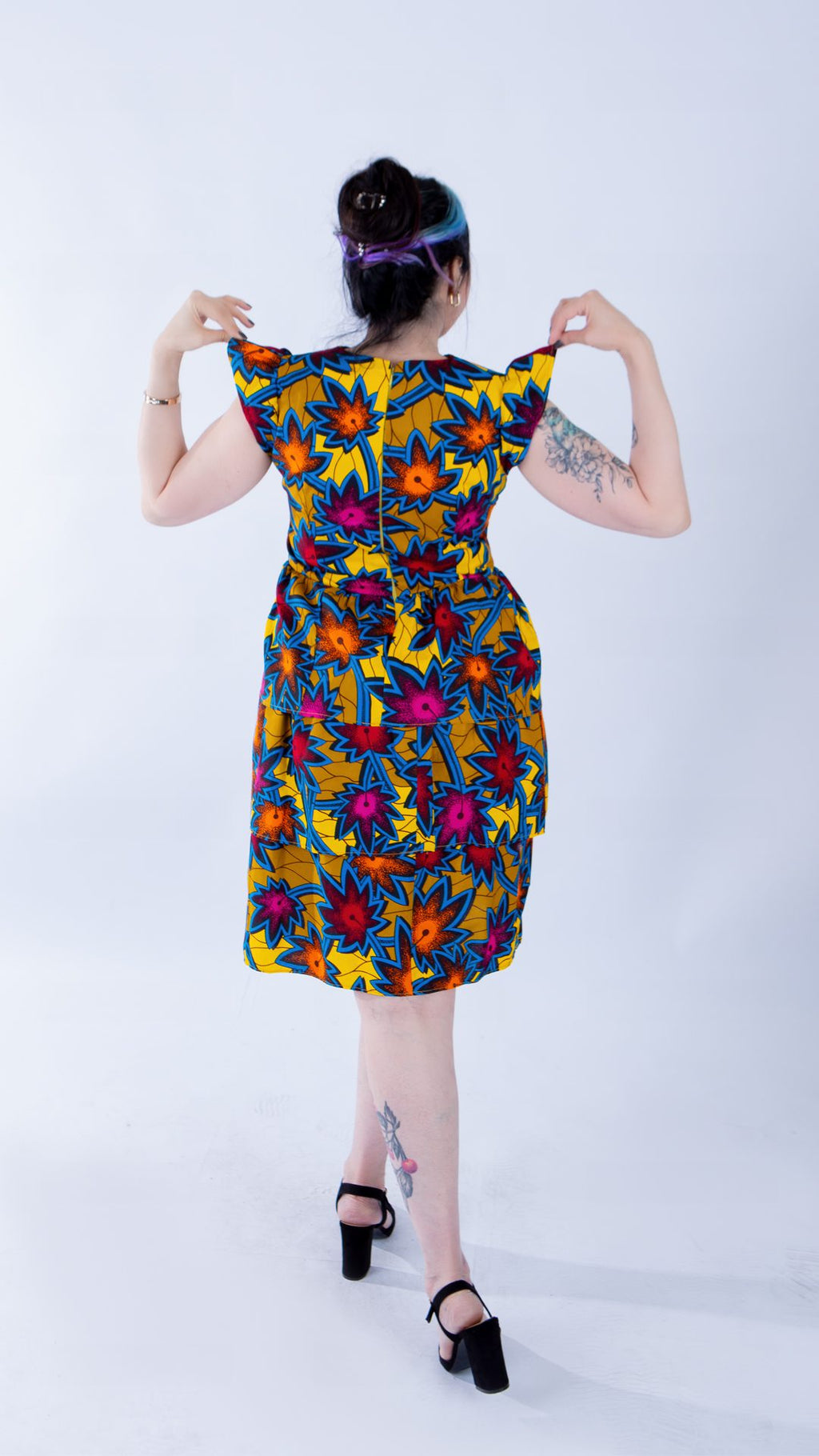 Adesina V Neck Colourful Floral Ankara Dress