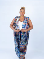 Blue Multi Ade Ankara Weaved Full Length Sleeveless Kimono