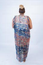 Blue Multi Ade Ankara Weaved Full Length Sleeveless Kimono