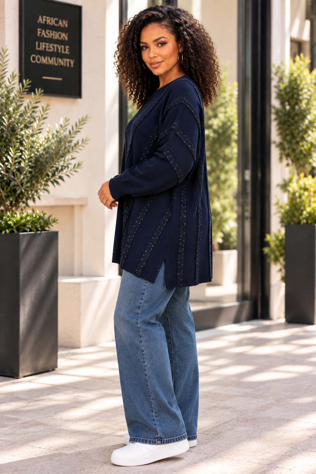 Women’s Oversized Gold Button Sleeve Top
