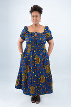 African Ankara Print Maxi Dress with Elasticated Waist - Sim