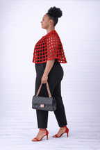 Alex Woven Jet Red  African Ankara Print Cape