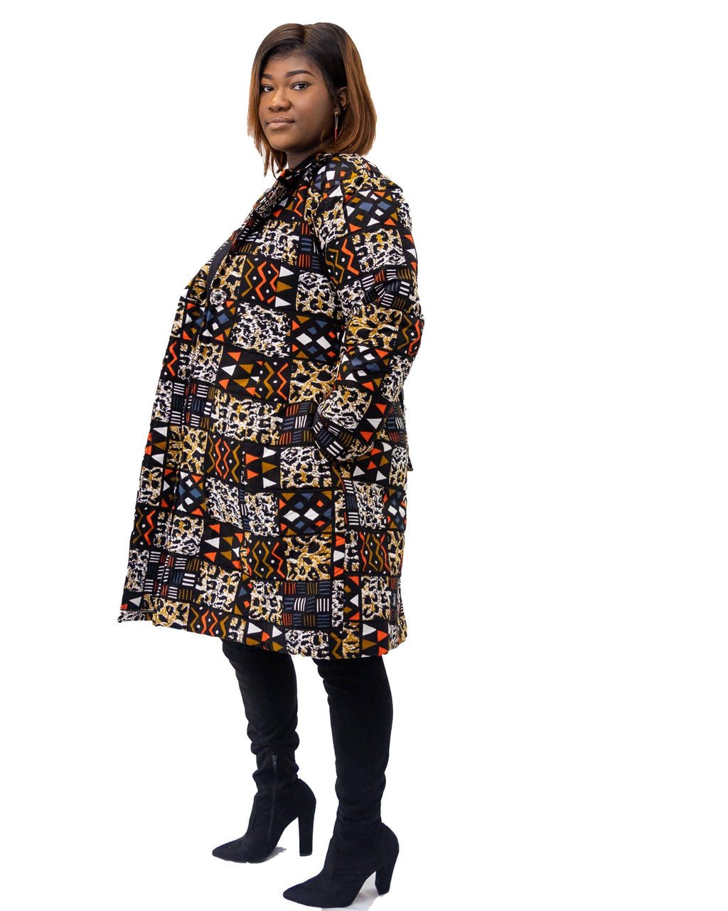 Mia Blue African Patchwork Print Coat