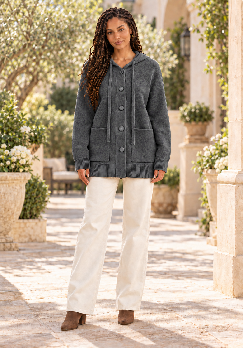 Women’s Oversized Gold-Button Top in Six Colours