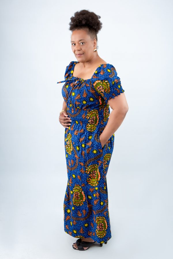 African Ankara Print Maxi Dress with Elasticated Waist - Sim