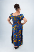 African Ankara Print Maxi Dress with Elasticated Waist - Sim