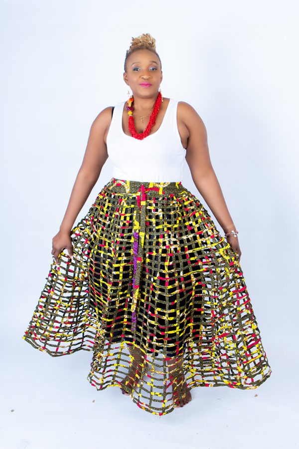 Mita Weaved Stylish African Khaki Mix Ankara Print Skirt