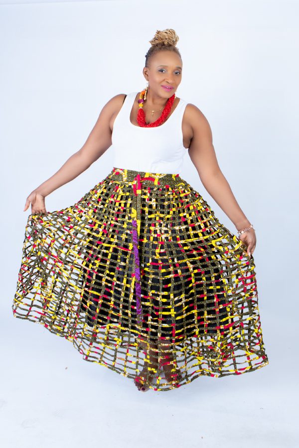 Mita Weaved Stylish African Khaki Mix Ankara Print Skirt