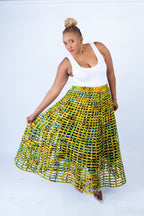 Mita Weaved Green Stylish African Mix Ankara Print Skirt