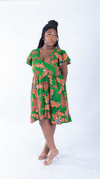 Sally Green V-neck Ankara Short Sleeve Wrap Style Dress