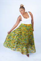 Mita Weaved Green Stylish African Mix Ankara Print Skirt