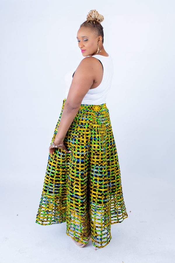 Mita Weaved Green Stylish African Mix Ankara Print Skirt