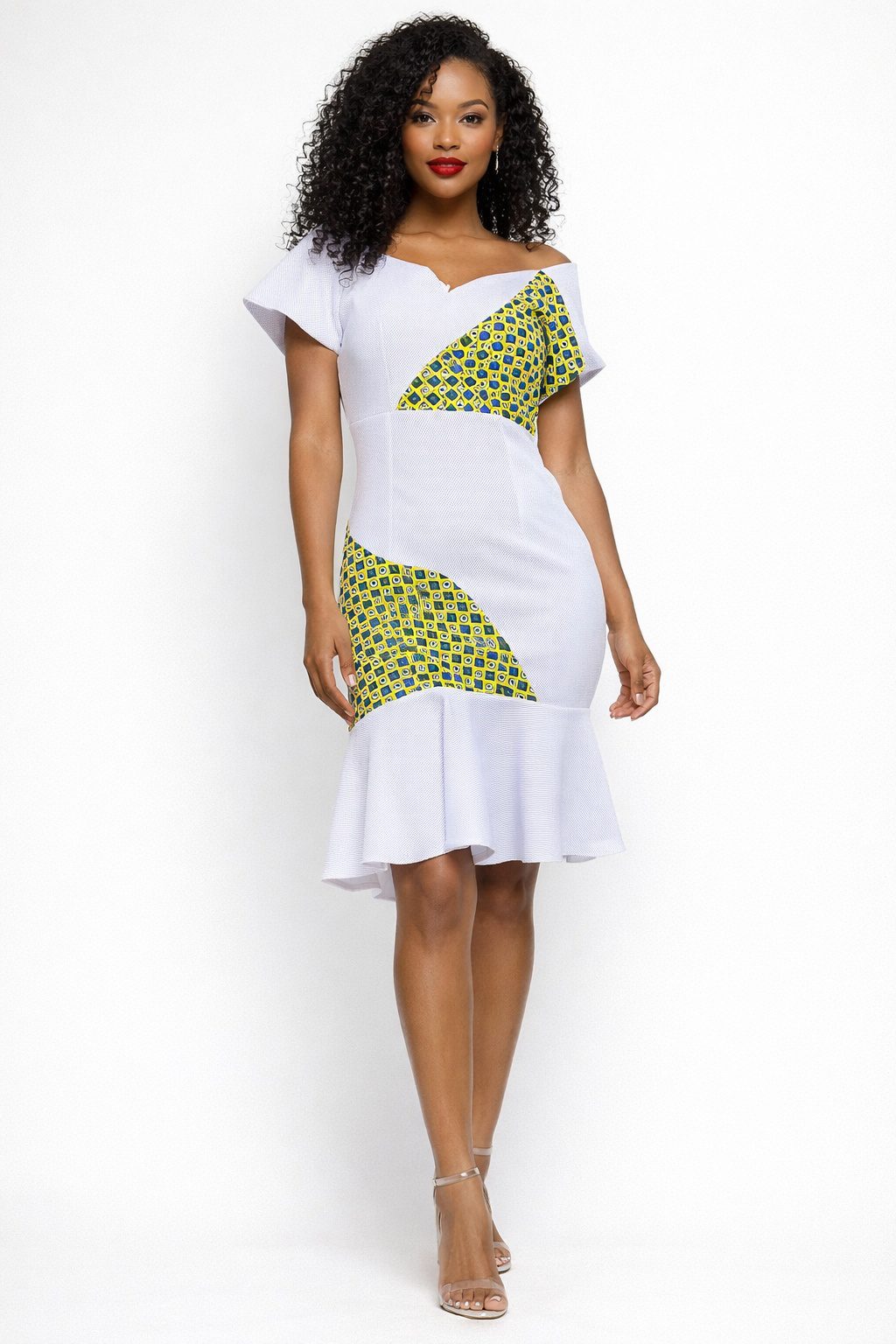 Women’s White Ankara Mermaid Midi Dress